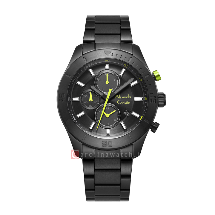 Jam Tangan Alexandre Christie Chronograph AC 6603 MCBIPBAGN Men Black Dial Black Stainless Steel Strap