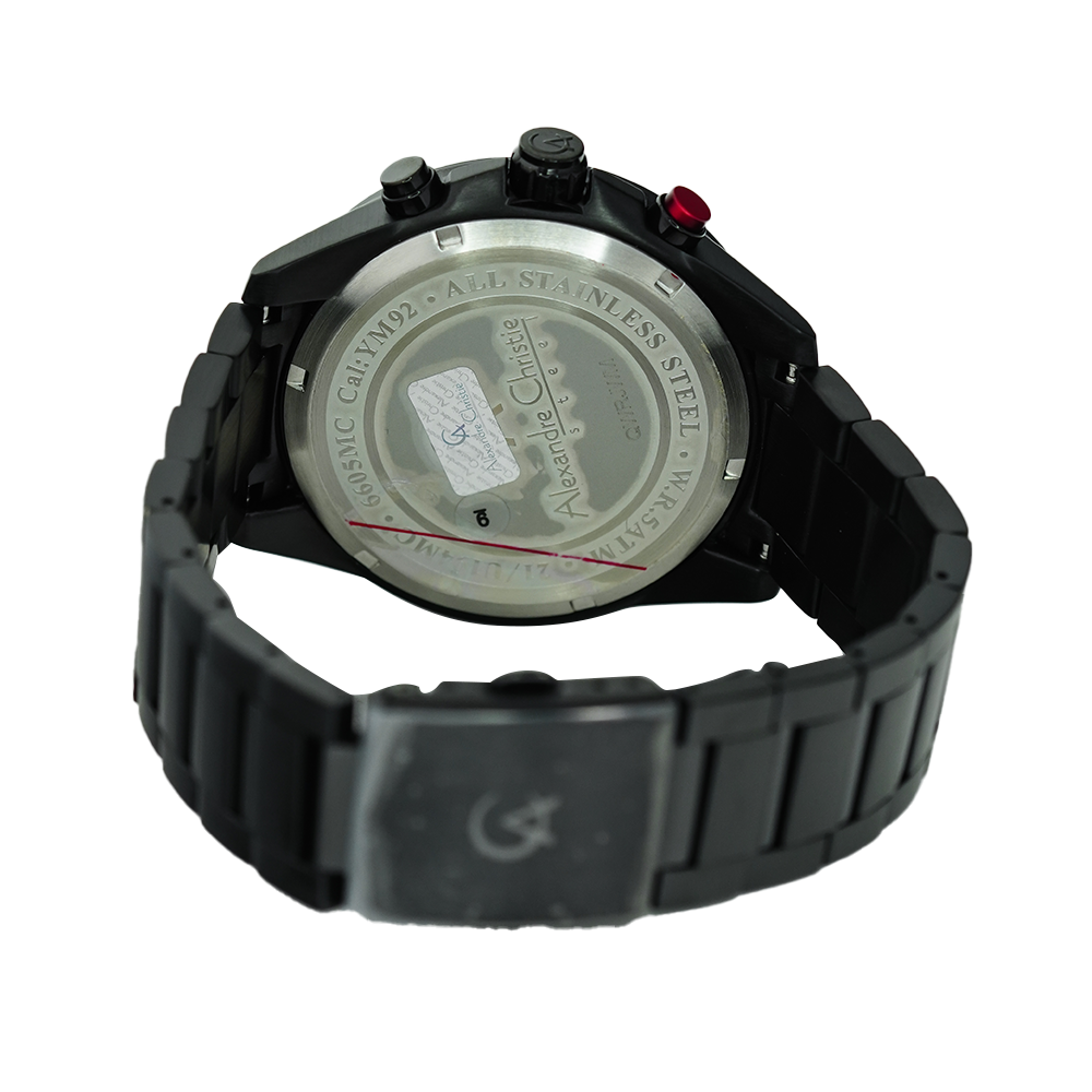 Jam Tangan Alexandre Christie Sport AC 6605 MCBIPBARE Men Chronograph Black Dial Black Stainless Steel Strap