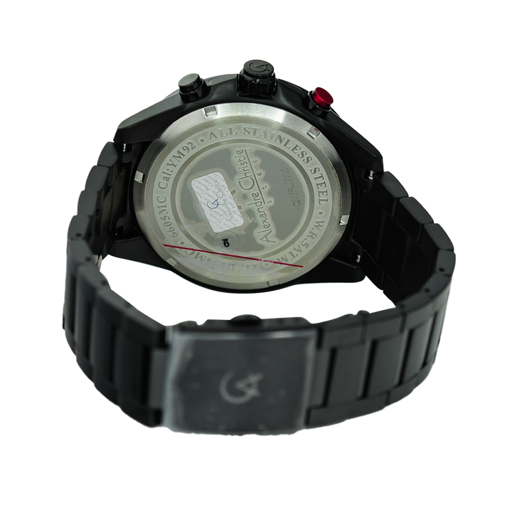 Jam Tangan Alexandre Christie Sport AC 6605 MCBIPBARE Men Chronograph Black Dial Black Stainless Steel Strap