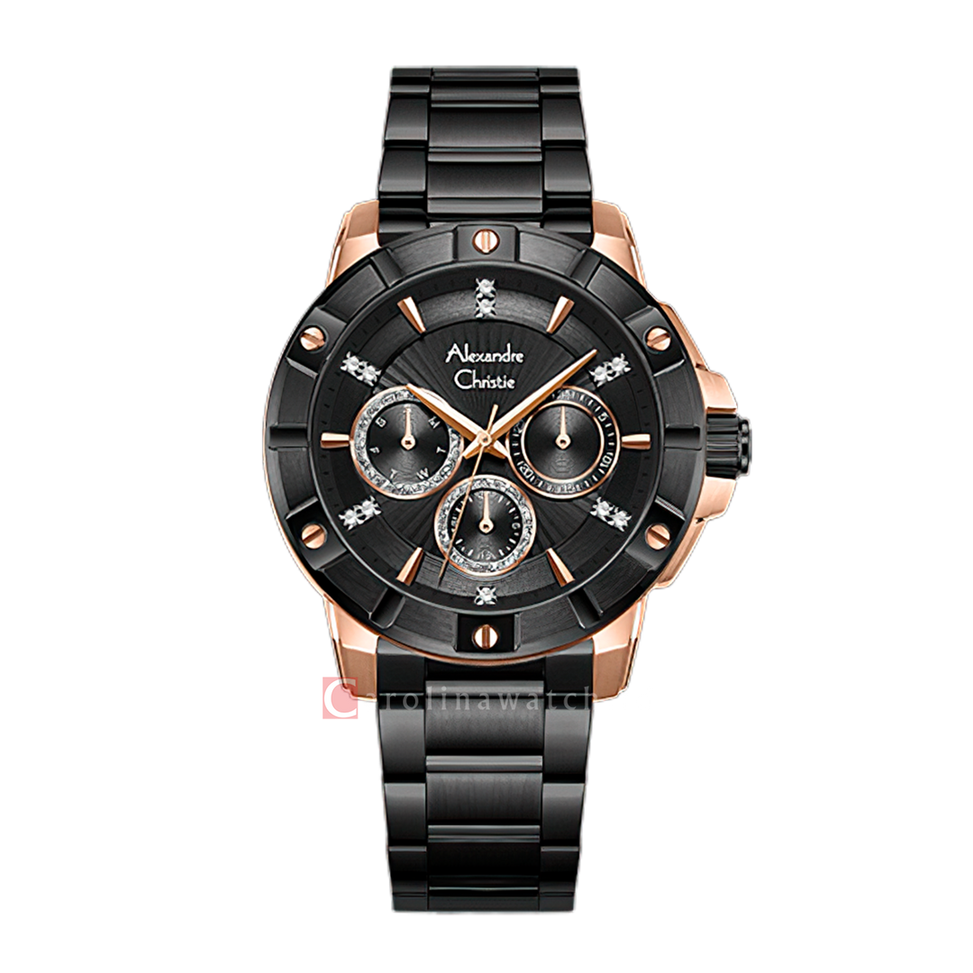 Jam Tangan Alexandre Christie AC 6609 BFBBRBA2 Women Black Dial Black Stainless Steel Strap