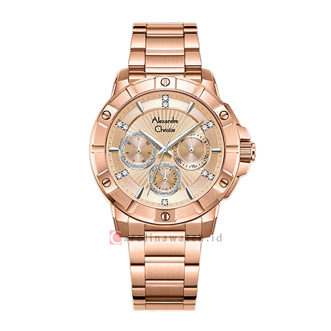 Jam Tangan Alexandre Christie AC 6609 BFBRGLN2 Women Rose Gold Dial Rose Gold Stainless Steel Strap