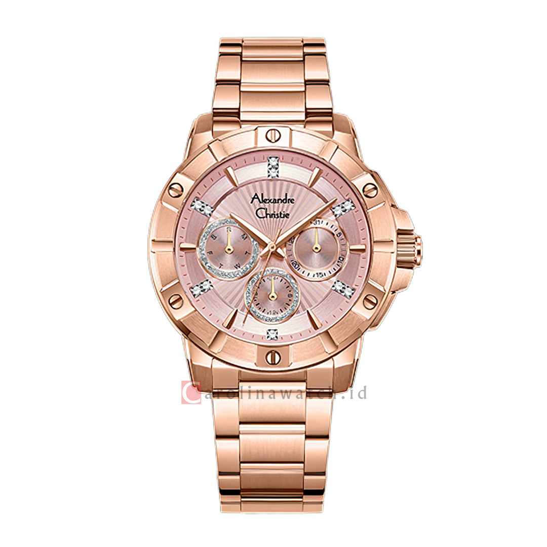 Jam Tangan Alexandre Christie AC 6609 BFBRGPN2 Women Pink Dial Rose Gold Stainless Steel Strap