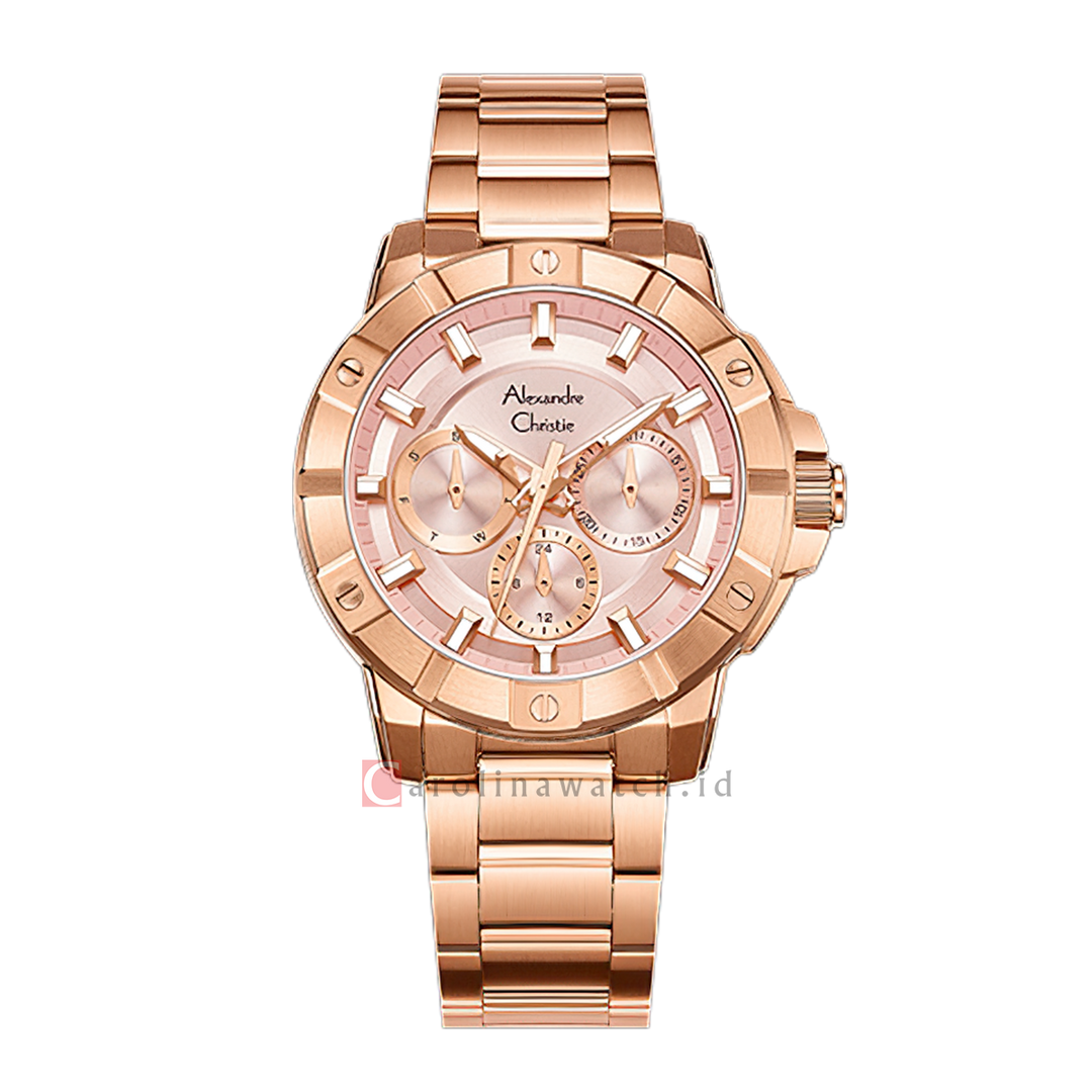 Jam Tangan Alexandre Christie Sport AC 6609 BFBRGPN Women Pink Dial Rose Gold Stainless Steel Strap