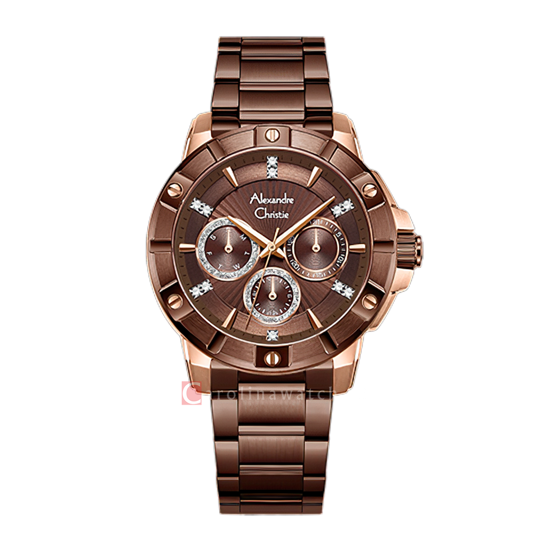 Jam Tangan Alexandre Christie AC 6609 BFBROBO2 Women Brown Dial Brown Stainless Steel Strap