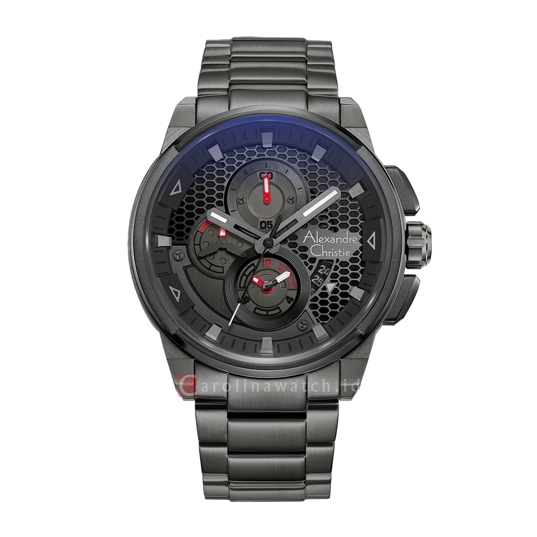 Jam Tangan Alexandre Christie Chronograph AC 6618 MCBEPBA Men Black Dial Gunmetal Stainless Steel Strap