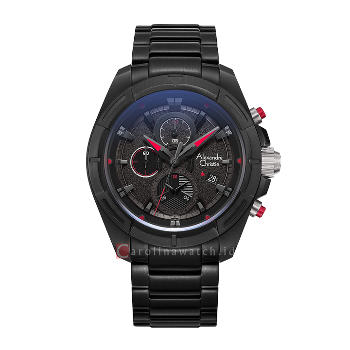 Jam Tangan Alexandre Christie Chronograph AC 6621 MCBIPBARE Men Black Dial Black Stainless Steel Strap