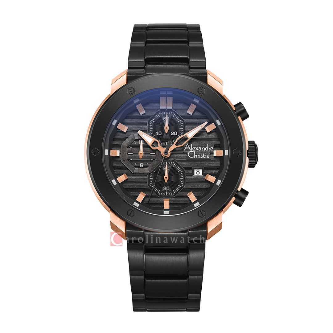 Jam Tangan Alexandre Christie Chronograph AC 6626 MCBBRBA Men Black Dial Black Stainless Steel Strap