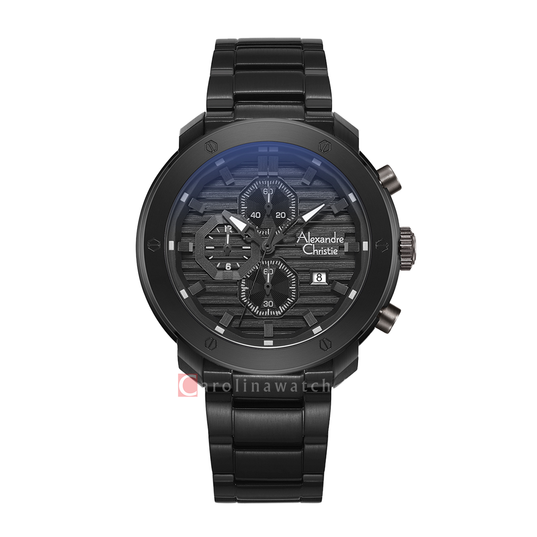 Jam Tangan Alexandre Christie Chronograph AC 6626 MCBEPBA Men Black Dial Black Stainless Steel Strap