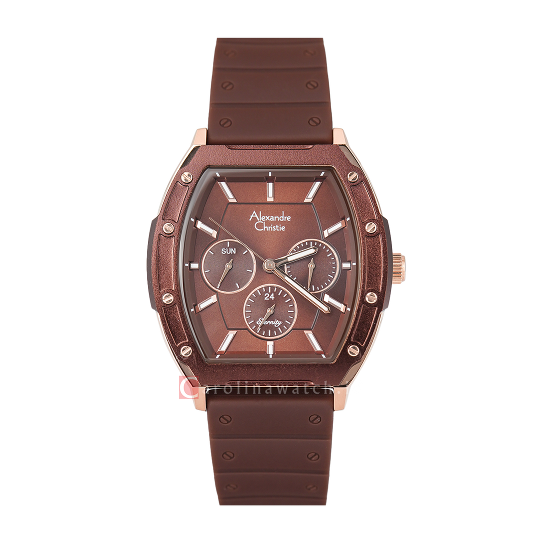 Jam Tangan Alexandre Christie Eternity AC 6628 BFRROBO Women Brown Dial Brown Rubber Strap