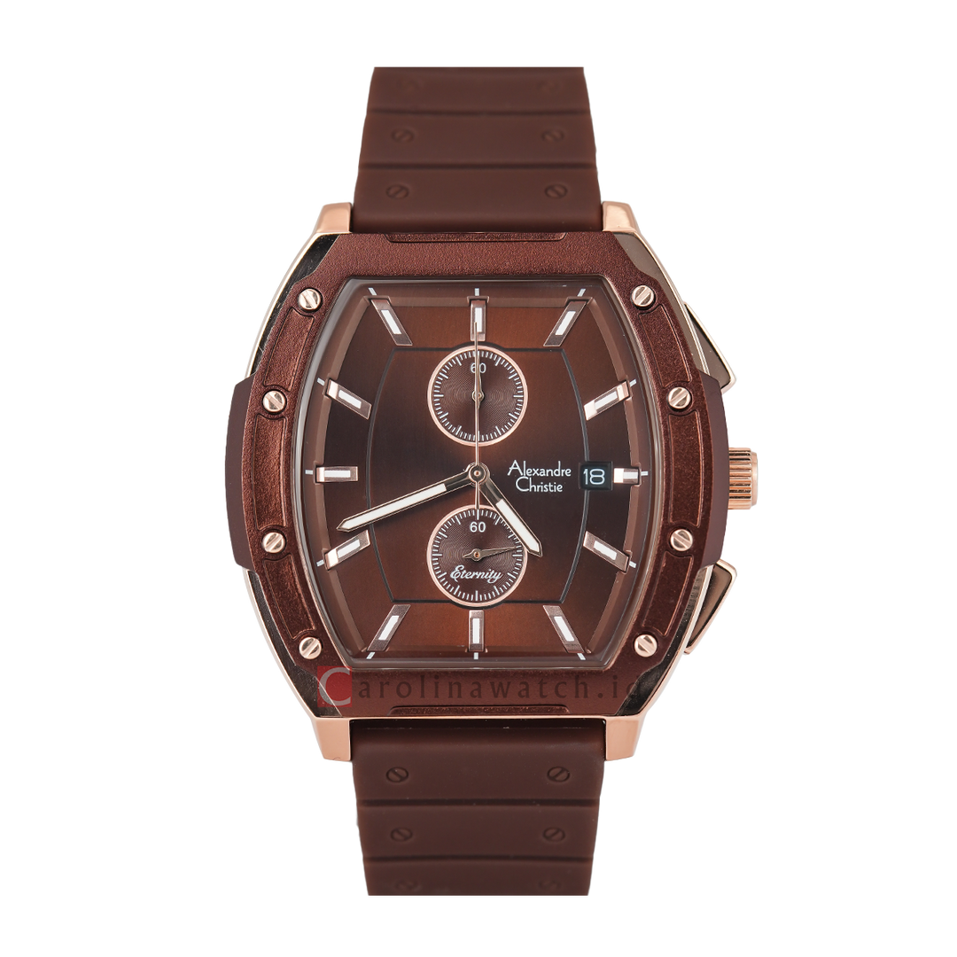 Jam Tangan Alexandre Christie Eternity AC 6628 MCRROBO Men Brown Dial Brown Rubber Strap