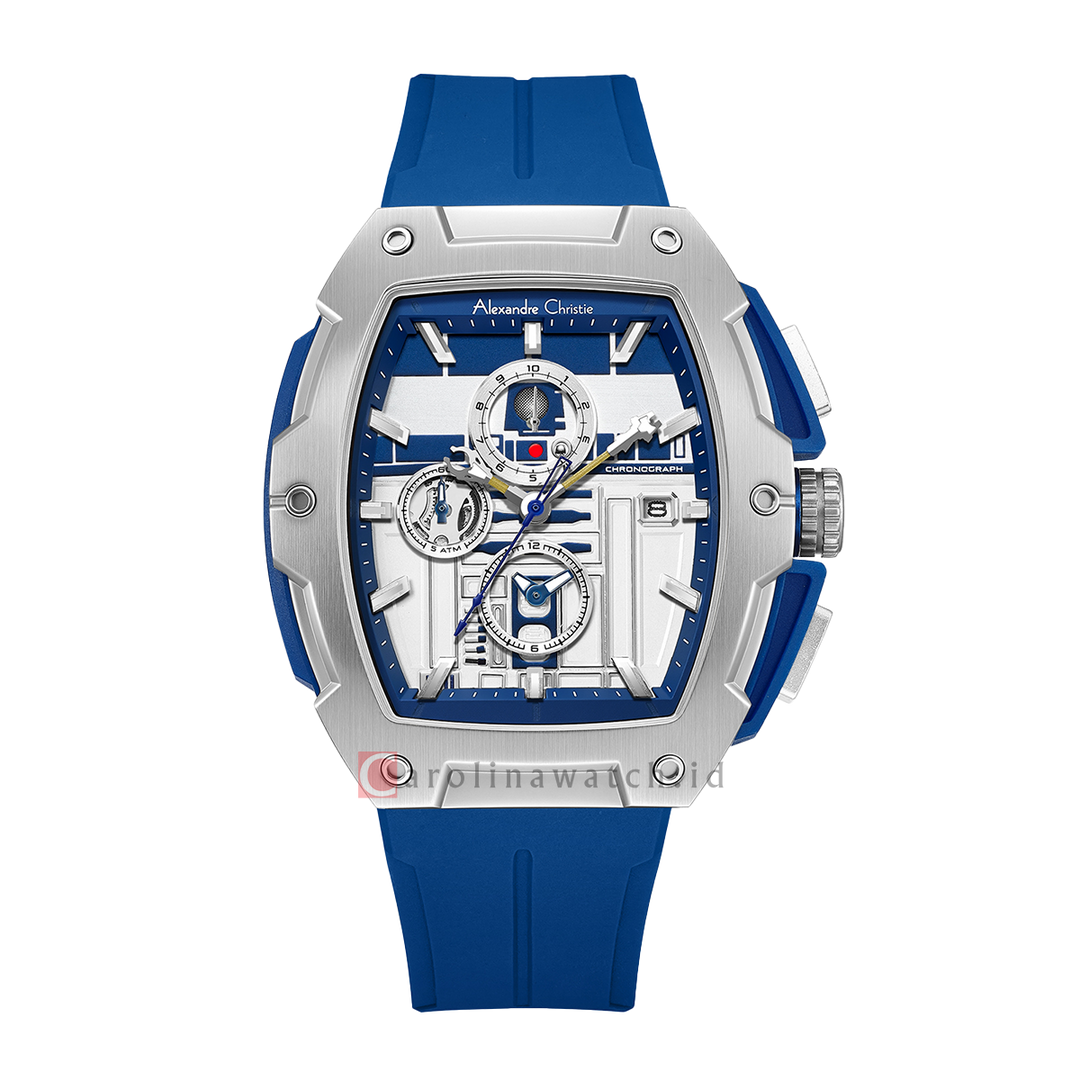Jam Tangan Alexandre Christie x Star Wars AC 6629 MCRRD1 R2-D2 Edition Men Analog Dial Blue Rubber Strap Limited Edition