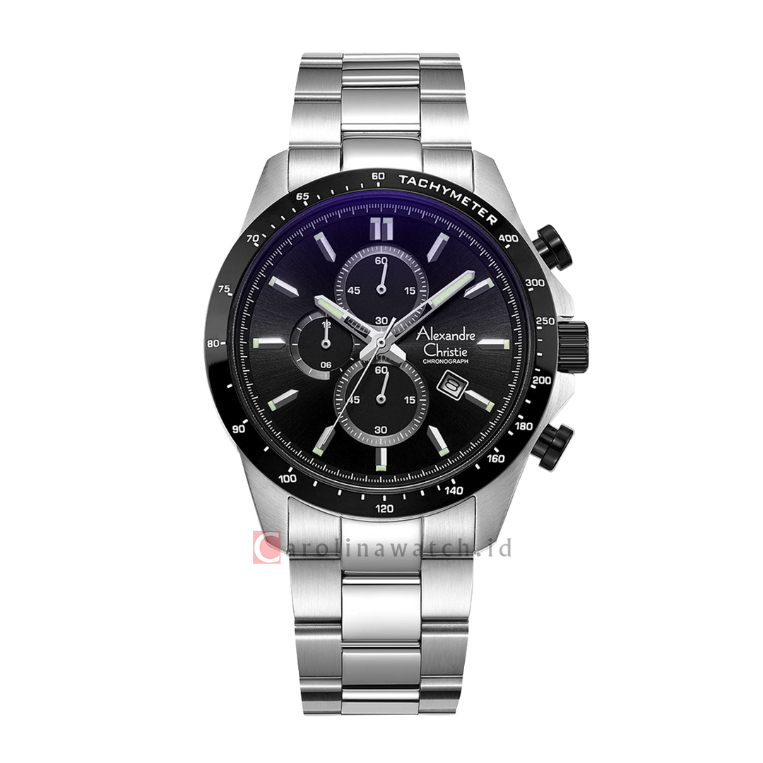 Jam Tangan Alexandre Christie Chronograph AC 6630 MCBTBBA Men Black Dial Stainless Steel Strap