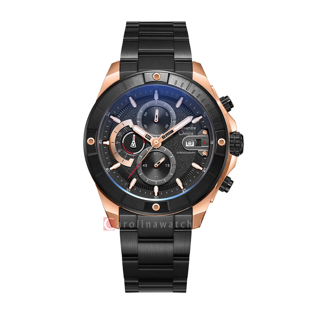 Jam Tangan Alexandre Christie Chronograph AC 6631 MCBBRBA Men Black Dial Black Stainless Steel Strap