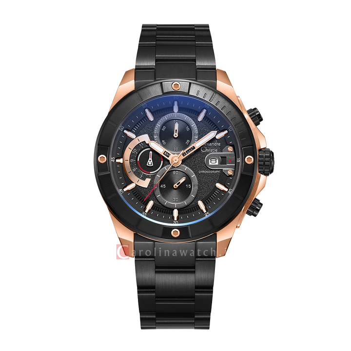 Jam Tangan Alexandre Christie Chronograph AC 6631 MCBBRBA Men Black Dial Black Stainless Steel Strap