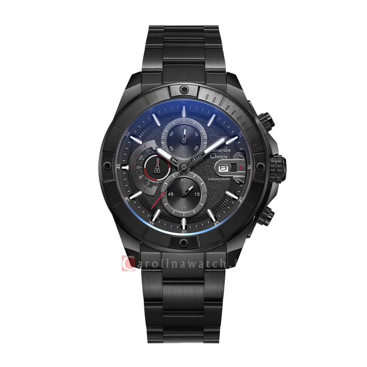 Jam Tangan Alexandre Christie Chronograph AC 6631 MCBIPBA Men Black Dial Black Stainless Steel Strap