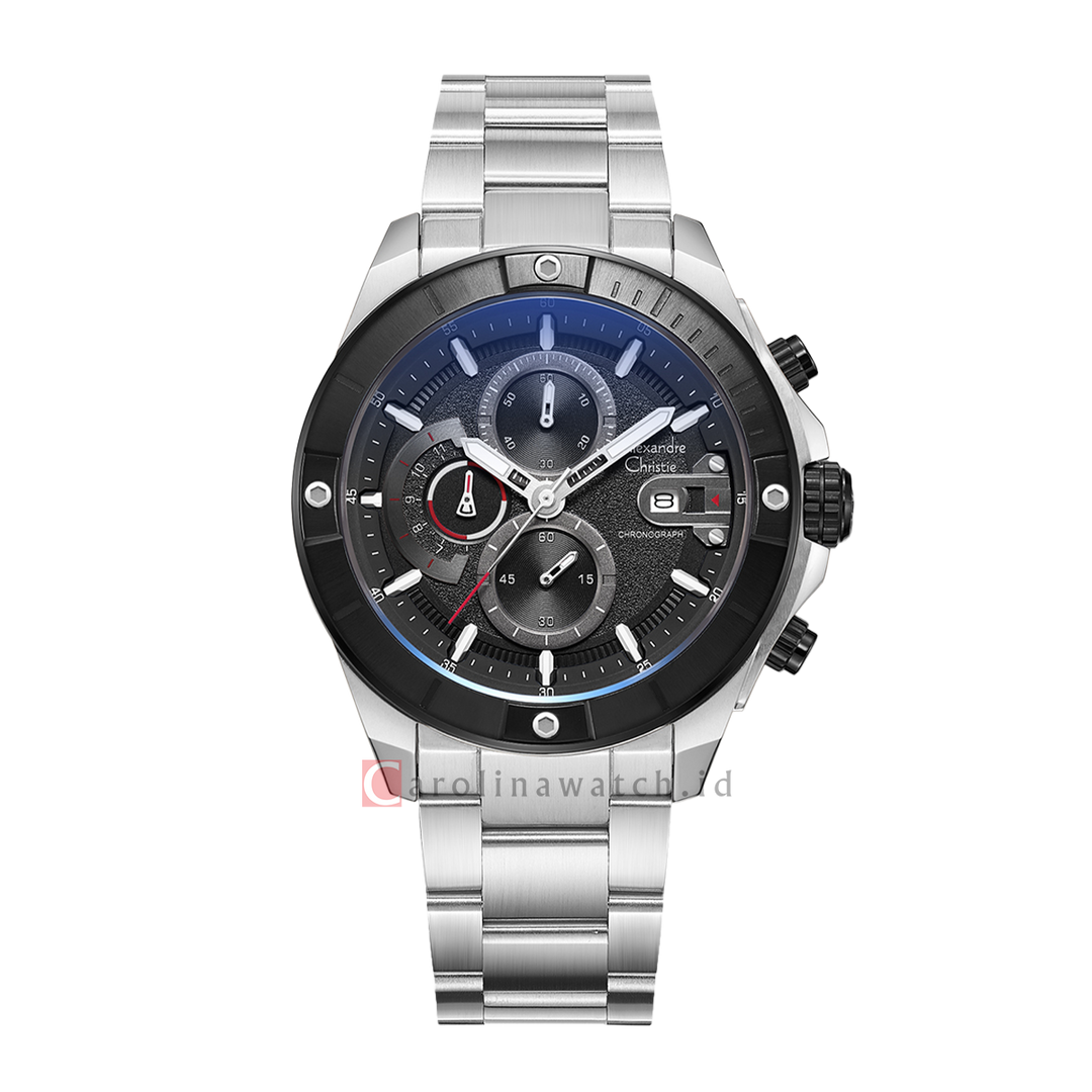 Jam Tangan Alexandre Christie Chronograph AC 6631 MCBTBBA Men Black Dial Stainless Steel Strap