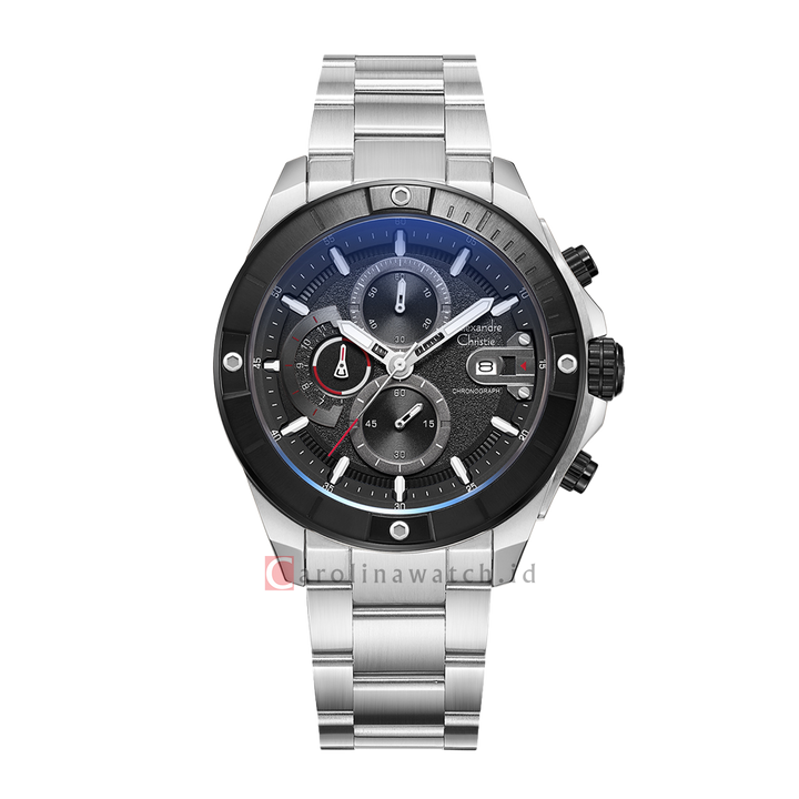 Jam Tangan Alexandre Christie Chronograph AC 6631 MCBTBBA Men Black Dial Stainless Steel Strap