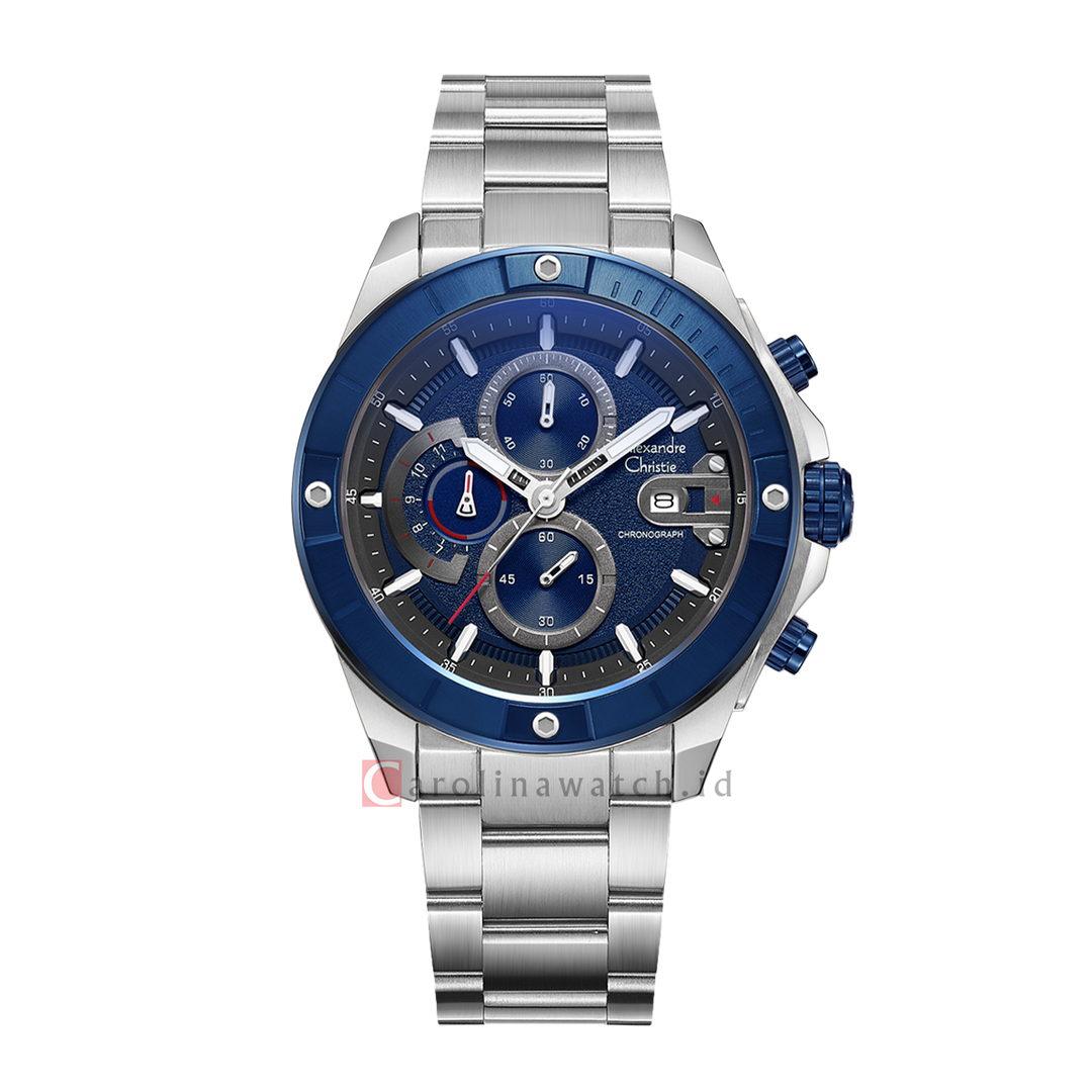 Jam Tangan Alexandre Christie Chronograph AC 6631 MCBTUBU Men Blue Dial Stainless Steel Strap