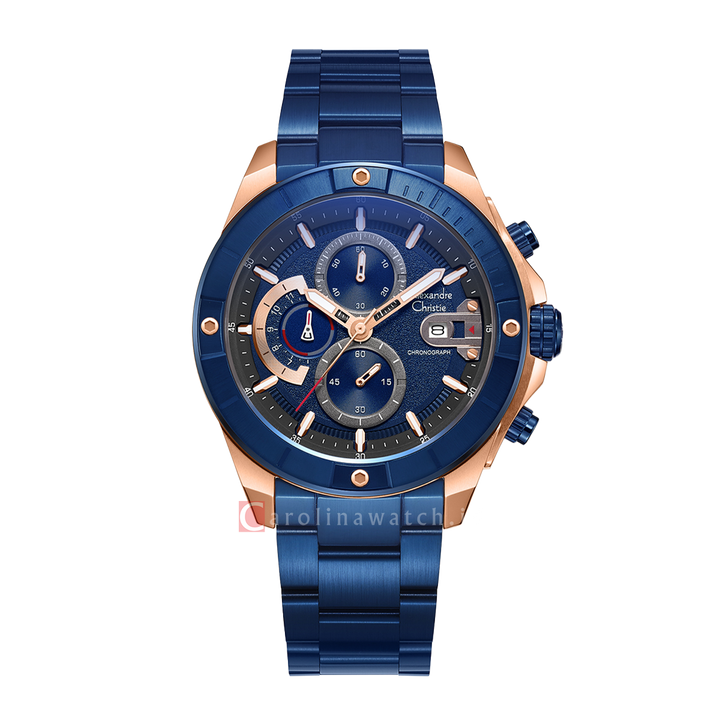 Jam Tangan Alexandre Christie Chronograph AC 6631 MCBURBU Men Blue Dial Blue Stainless Steel Strap