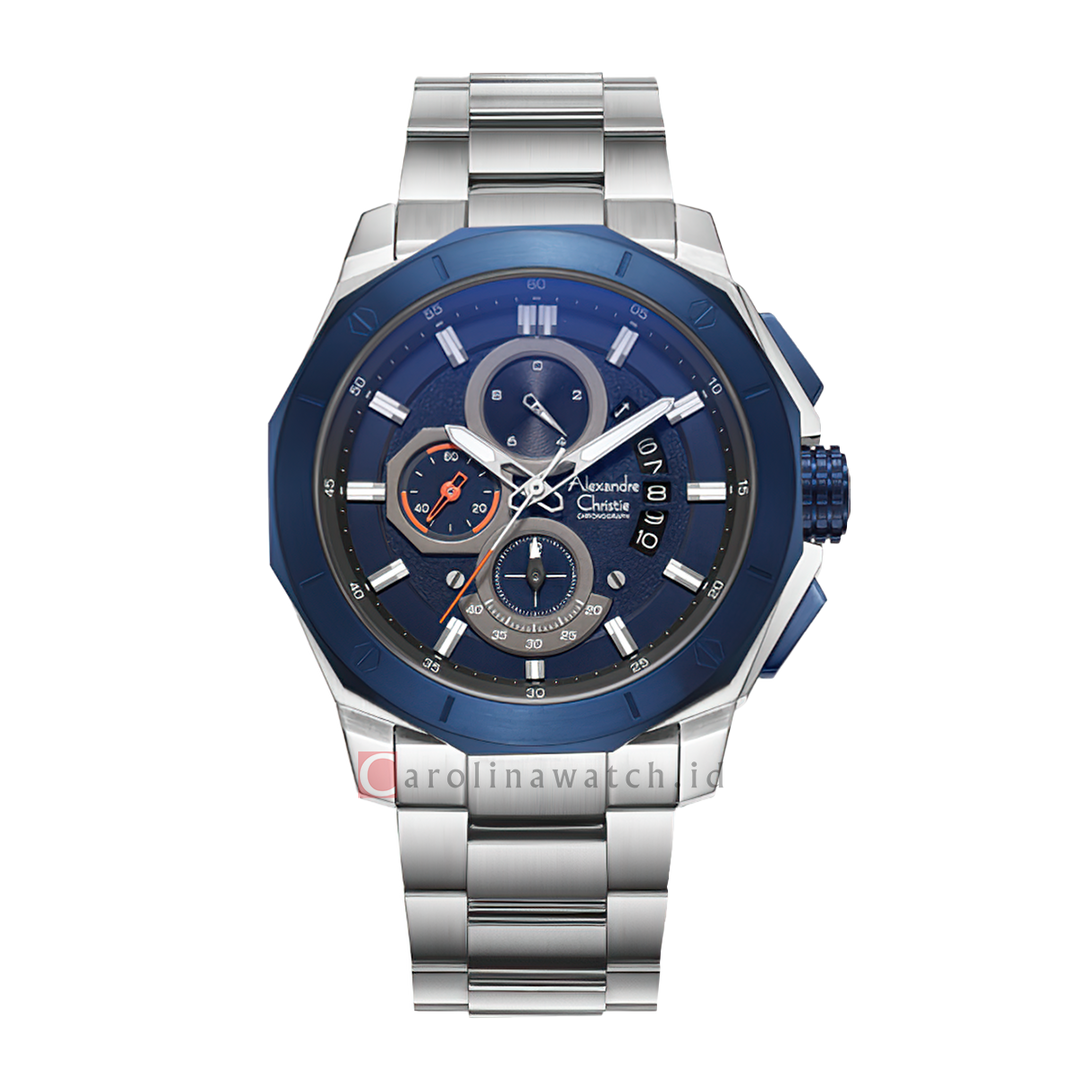 Jam Tangan Alexandre Christie Chronograph AC 6632 MCBTUBU Men Blue Dial Stainless Steel Strap