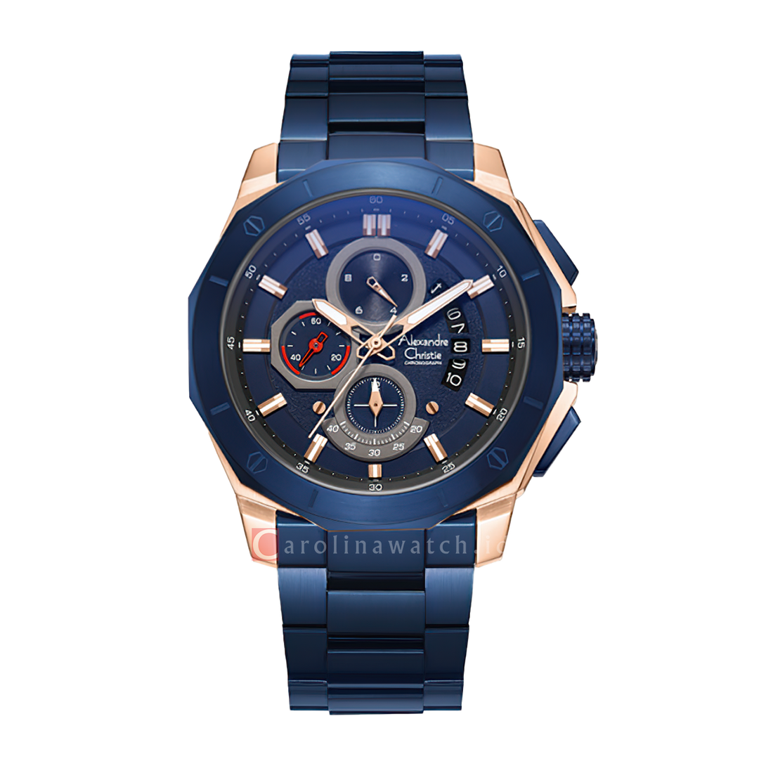 Jam Tangan Alexandre Christie Chronograph AC 6632 MCBURBU Men Blue Dial Blue Stainless Steel Strap