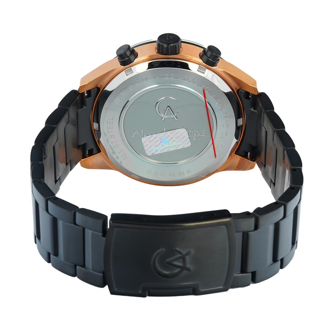 Jam Tangan Alexandre Christie AC 6647 MCBBRBA Men Black Dial Black Stainless Steel Strap