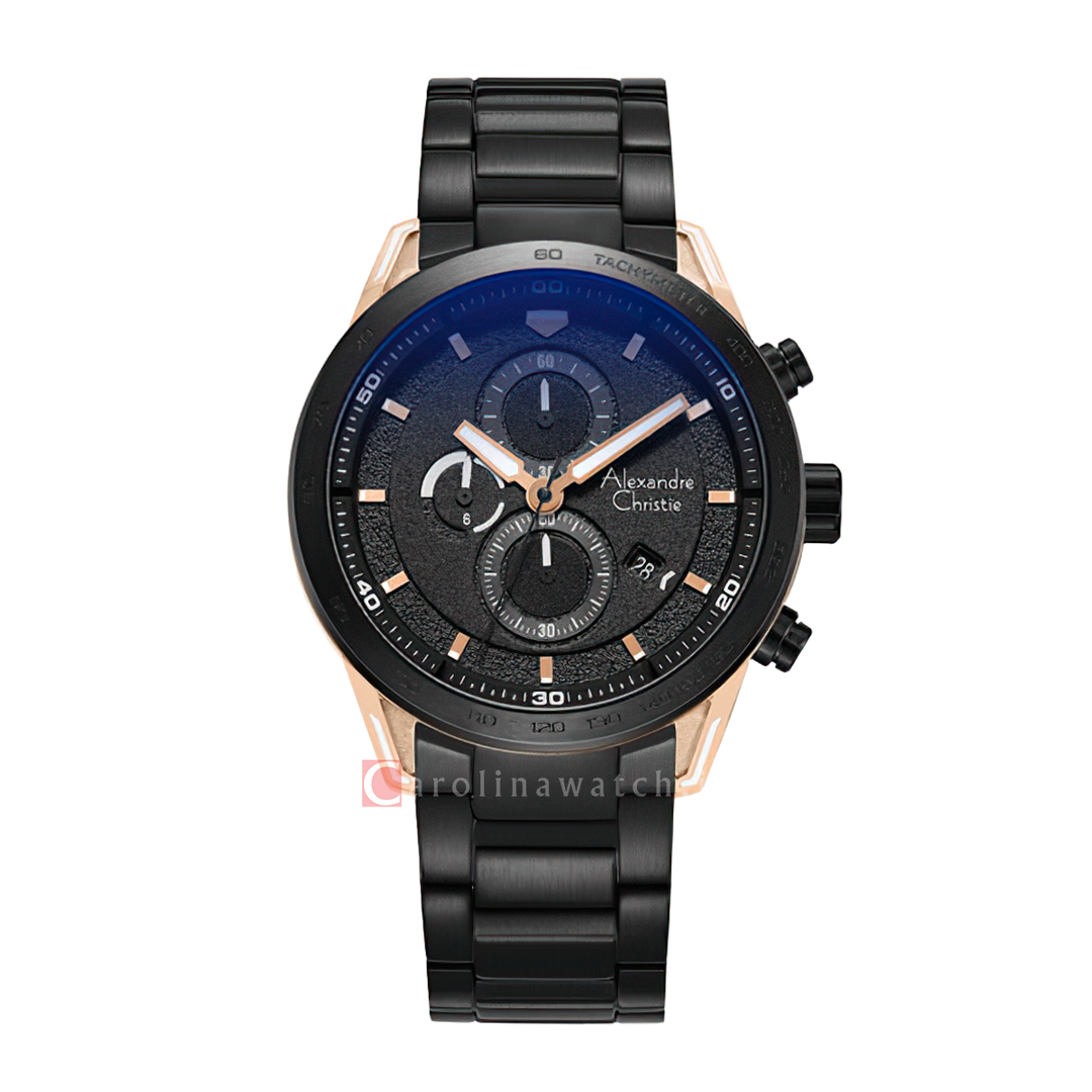 Jam Tangan Alexandre Christie AC 6647 MCBBRBA Men Black Dial Black Stainless Steel Strap