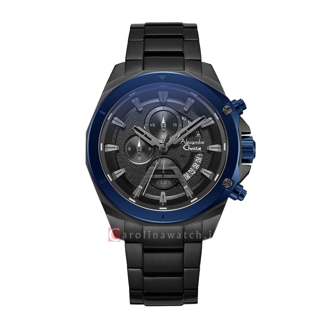 Jam Tangan Alexandre Christie AC 6651 MCBUBBU Men Black Dial Black Stainless Steel Strap