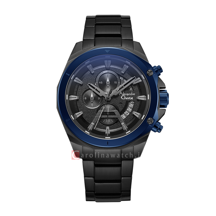 Jam Tangan Alexandre Christie AC 6651 MCBUBBU Men Black Dial Black Stainless Steel Strap