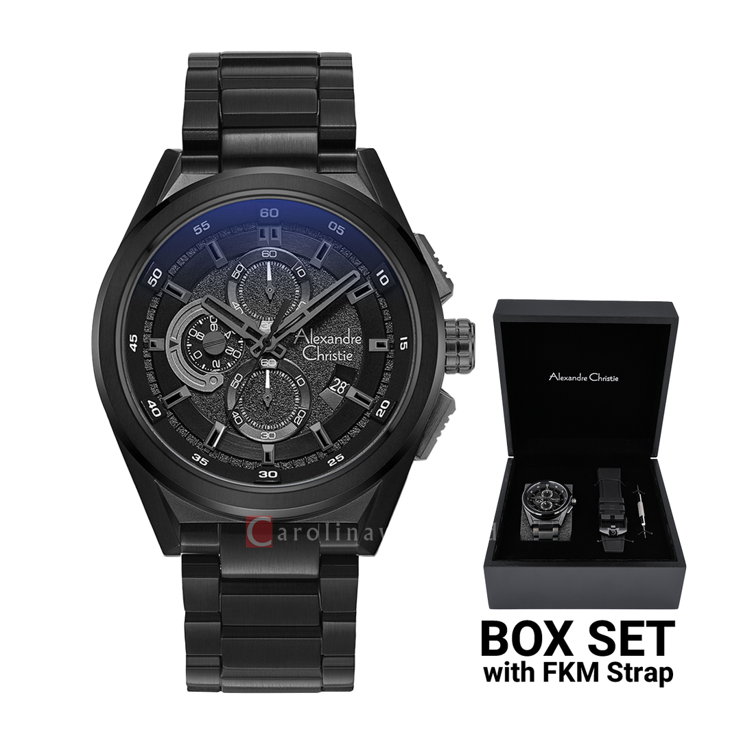 Jam Tangan Alexandre Christie Classic AC 6654 MCBIPBAGR Men Black Dial Black Stainless Steel Strap