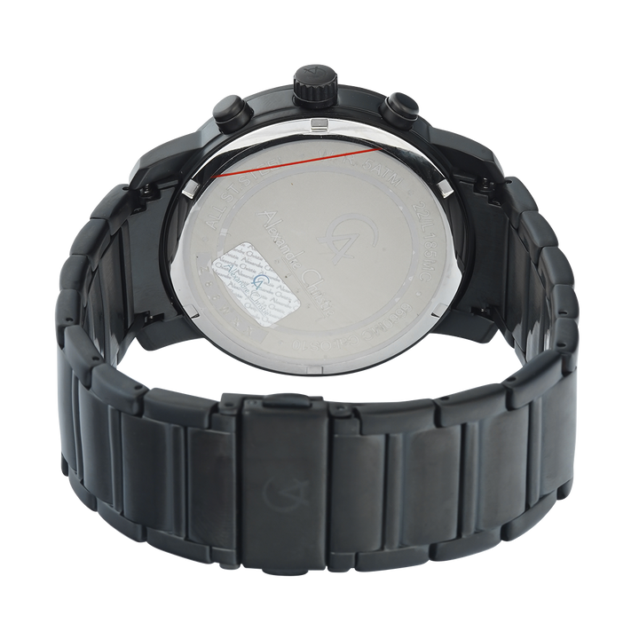 Jam Tangan Alexandre Christie Chronograph AC 6660 MCBIPBA Men Black Dial Black Stainless Steel Strap