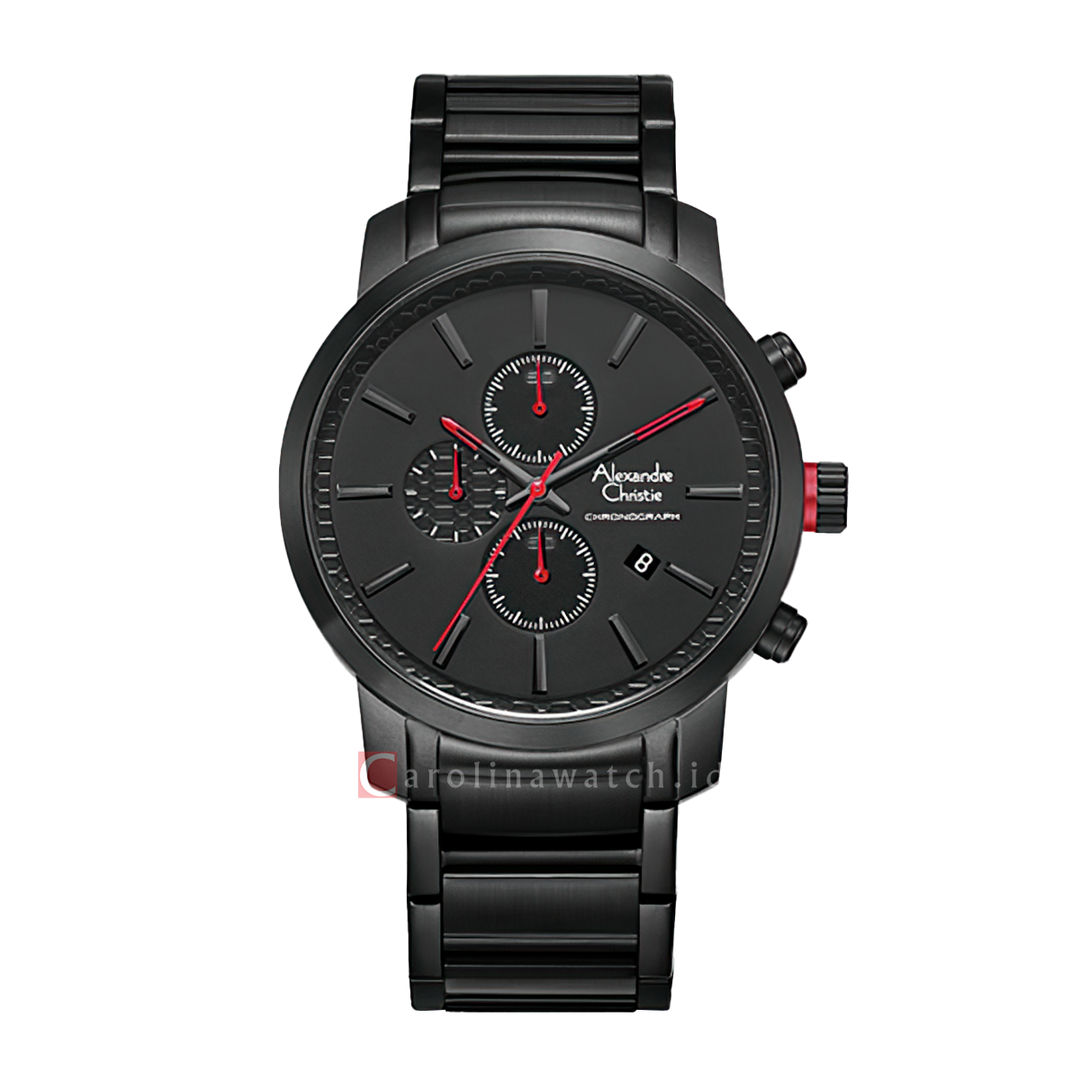 Jam Tangan Alexandre Christie Chronograph AC 6660 MCBIPBARE Men Black Dial Black Stainless Steel Strap