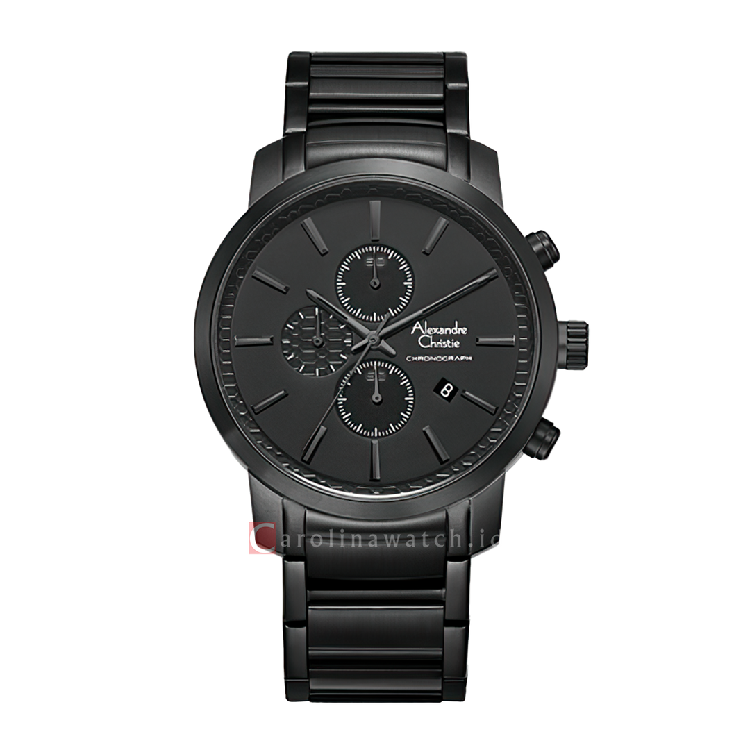 Jam Tangan Alexandre Christie Chronograph AC 6660 MCBIPBA Men Black Dial Black Stainless Steel Strap