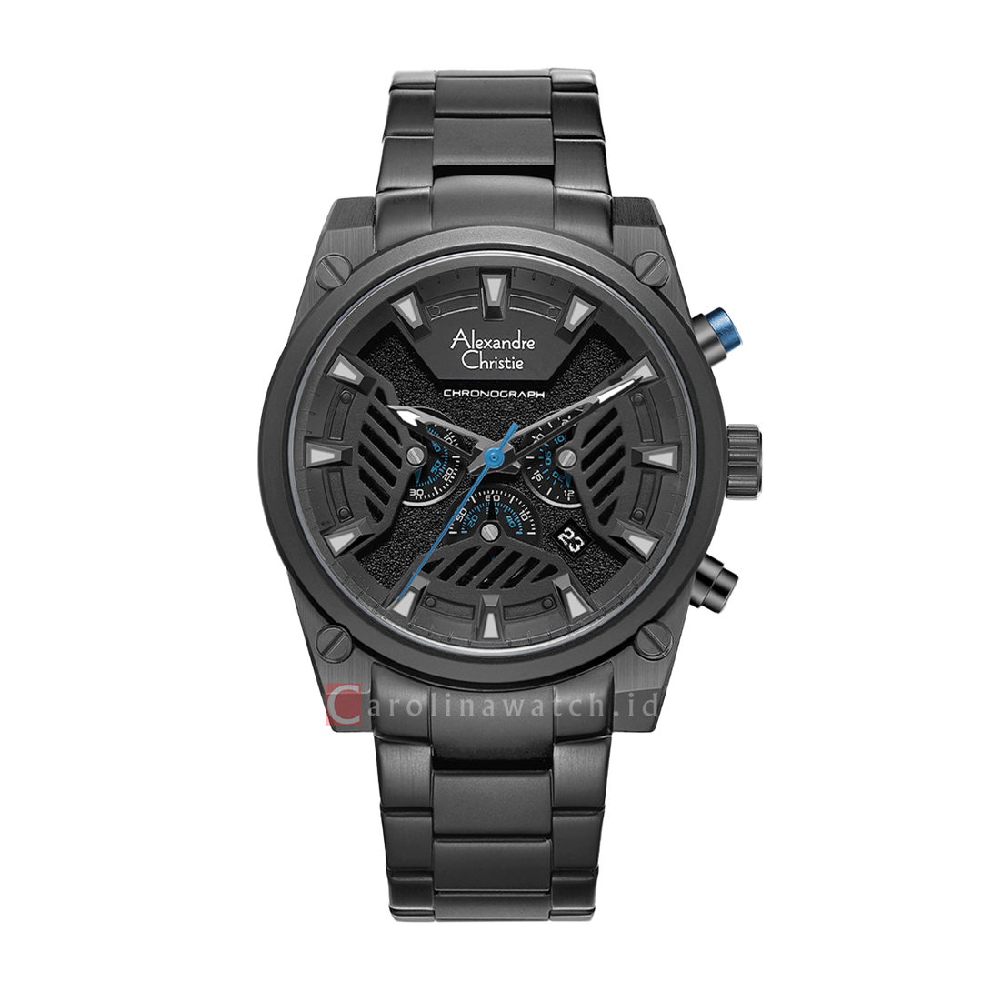 Jam Tangan Alexandre Christie Chronograph AC 6661 MCBIGBALB Men Black Dial Black Stainless Steel Strap