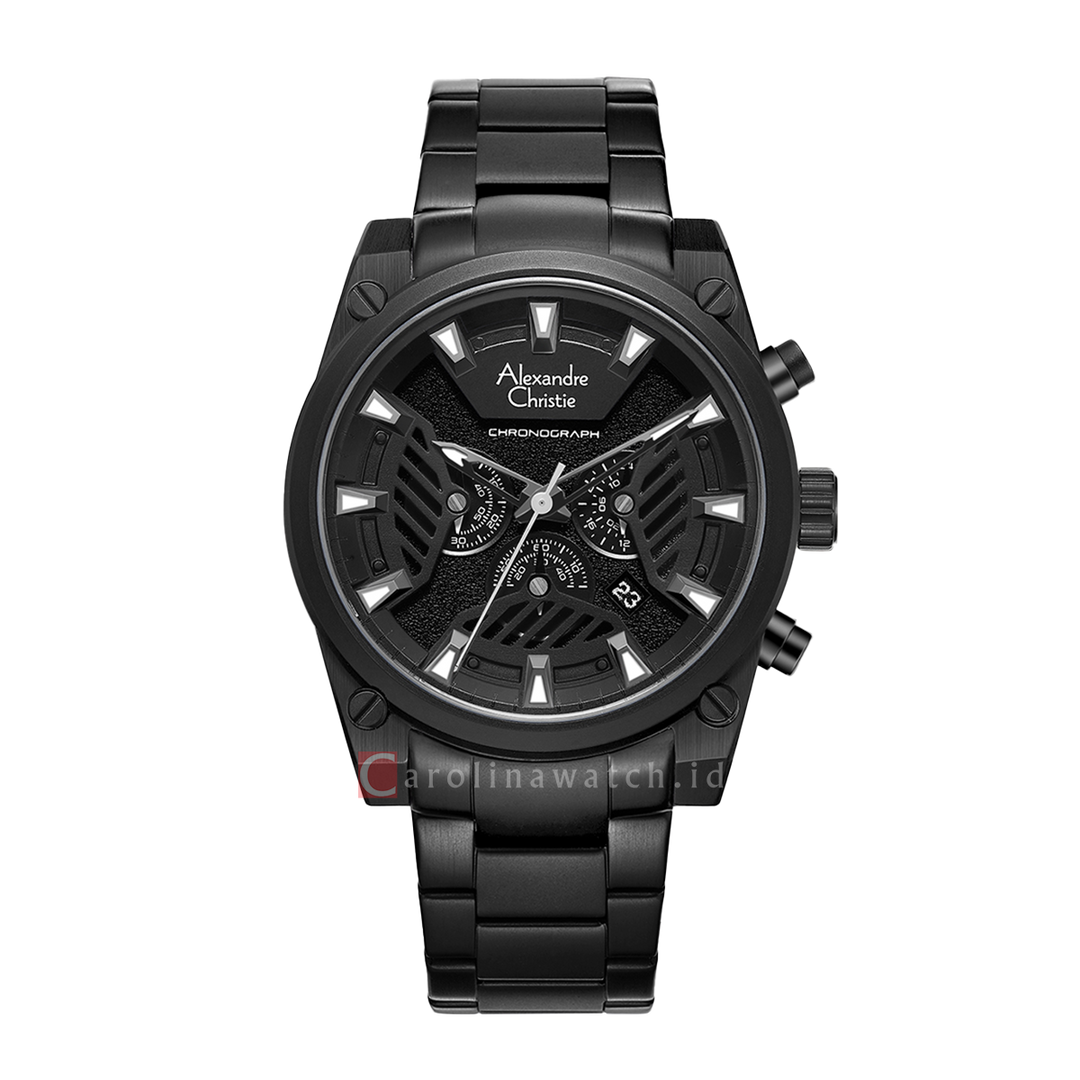 Jam Tangan Alexandre Christie Chronograph AC 6661 MCBIPBA Men Black Dial Black Stainless Steel Strap