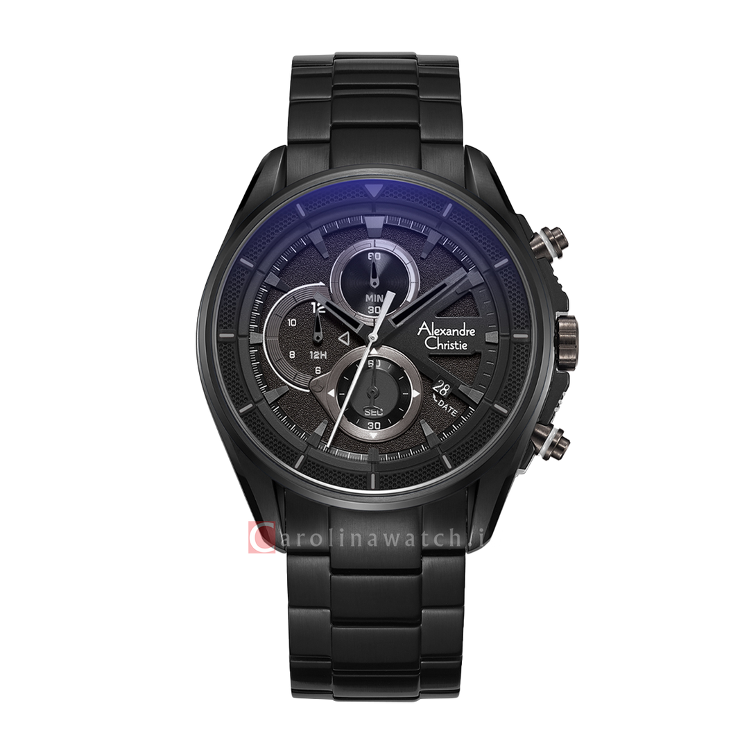 Jam Tangan Alexandre Christie Chronograph AC 6662 MCBIPBA Men Black Dial Black Stainless Steel Strap