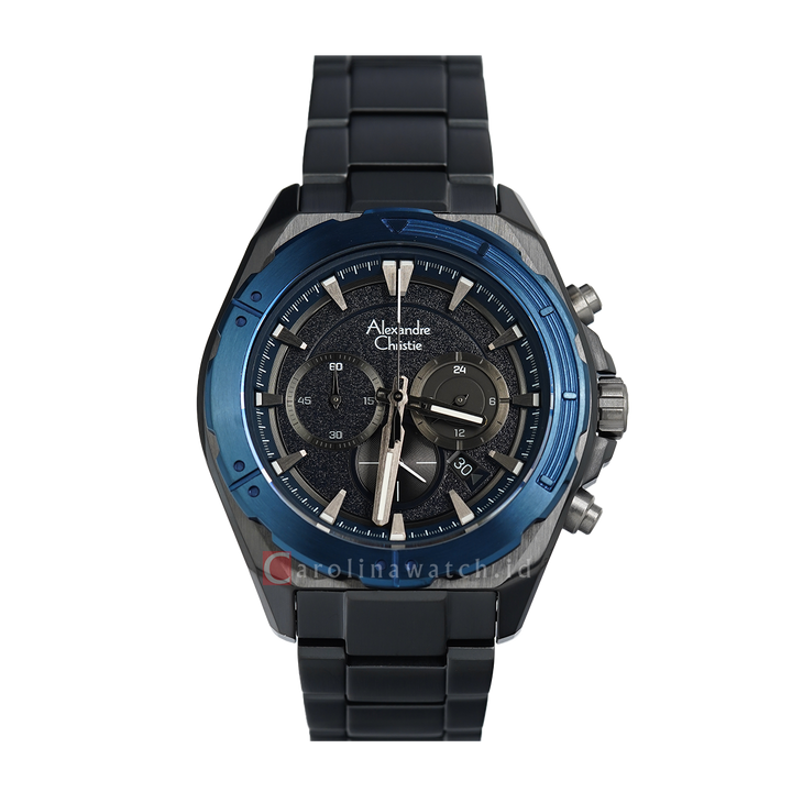 Jam Tangan Alexandre Christie Chronograph AC 6664 MCBGUBU Men Blue Dial Black Stainless Steel Strap