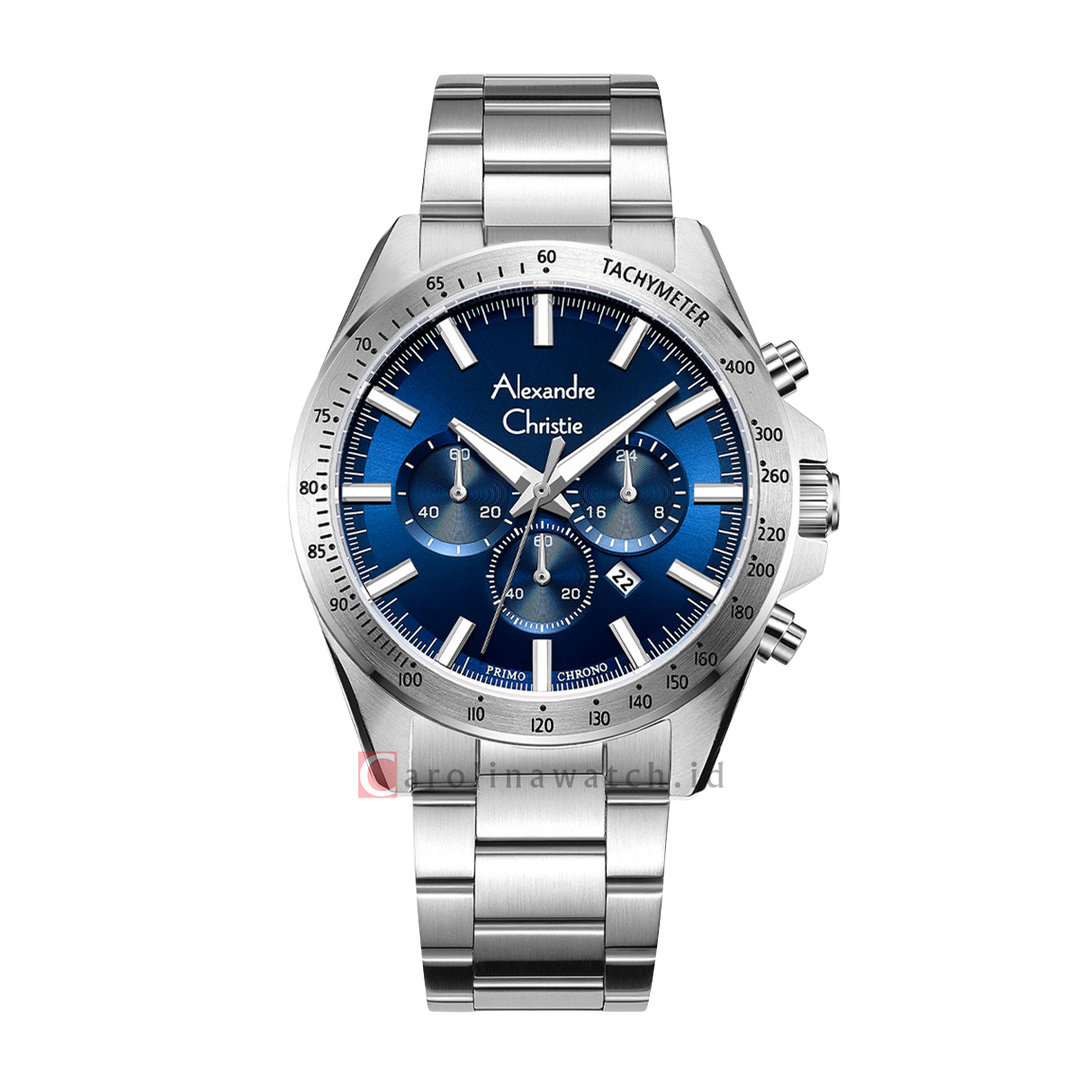 Jam Tangan Alexandre Christie Chronograph AC 6667 MCBSSBU Men Blue Dial Stainless Steel Strap