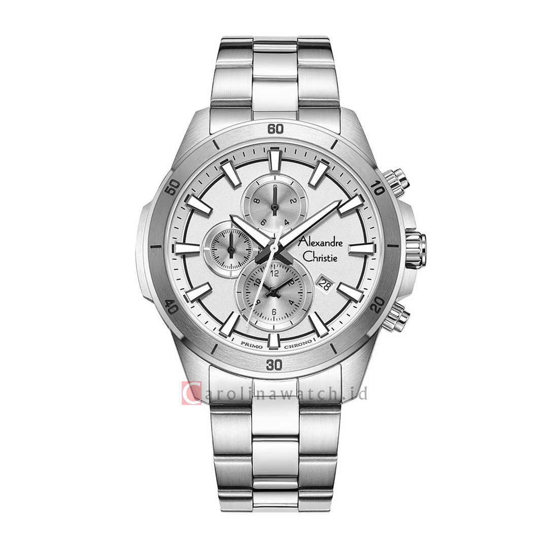 Jam Tangan Alexandre Christie Chronograph AC 6668 MCBSSSL White Dial Stainless Steel Strap