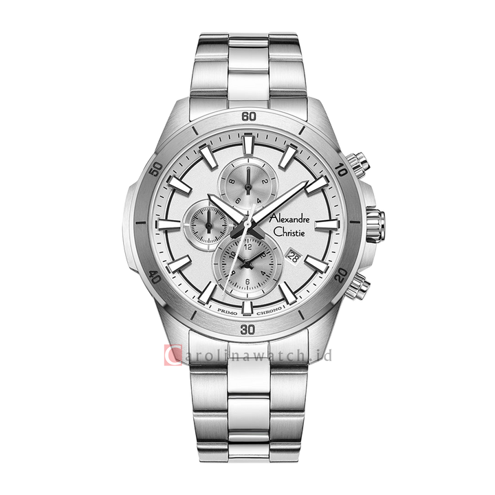 Jam Tangan Alexandre Christie Chronograph AC 6668 MCBSSSL White Dial Stainless Steel Strap