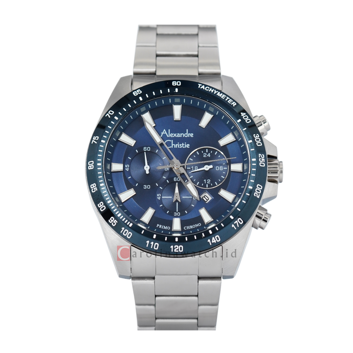 Jam Tangan Alexandre Christie Primo Chronograph AC 6671 MCBTUBU Men Blue Dial Stainless Steel Strap