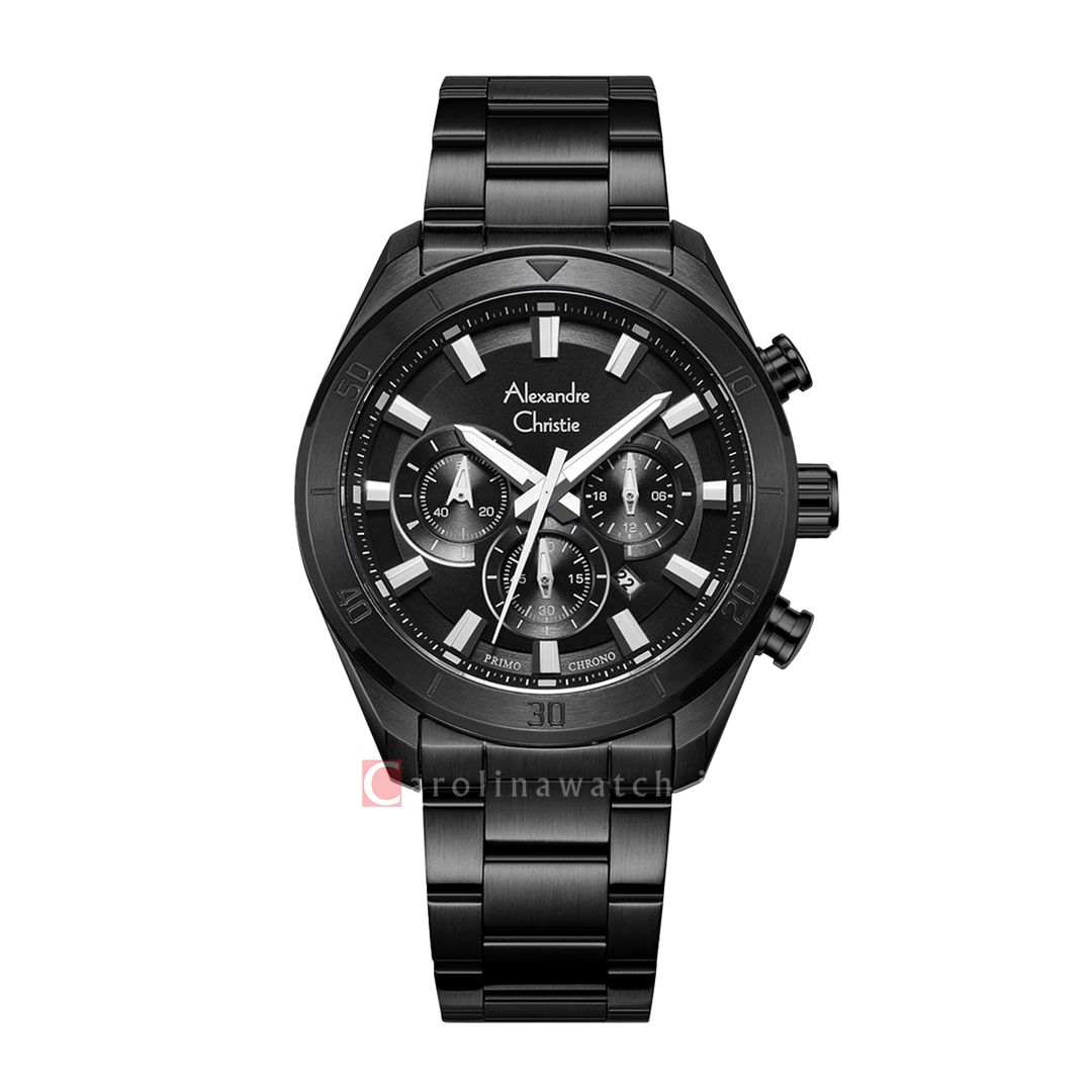 Jam Tangan Alexandre Christie Chronograph AC 6672 MCBIPBA Men Black Dial Black Stainless Steel Strap