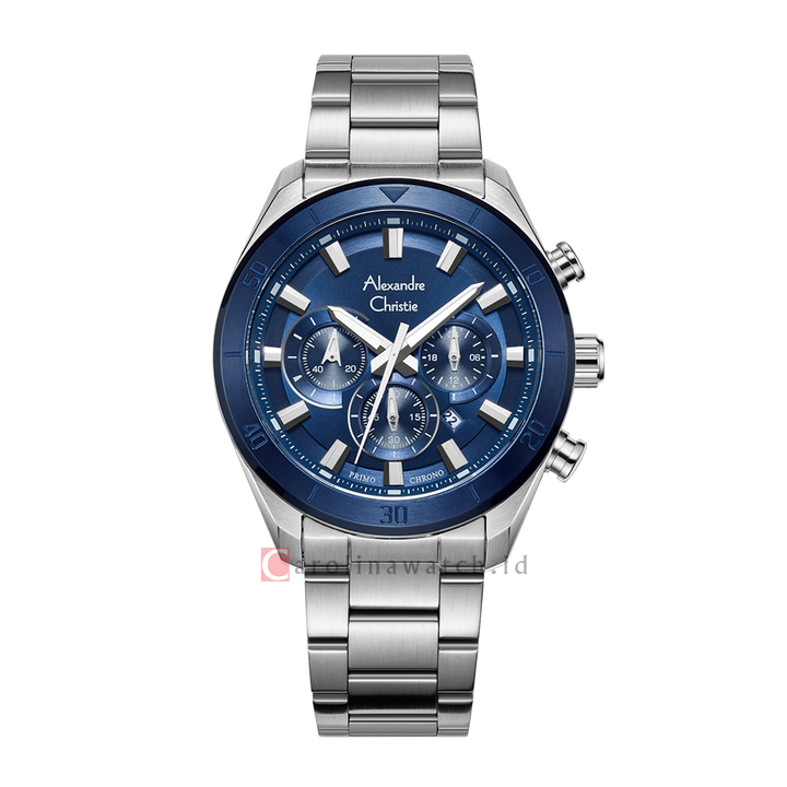 Jam Tangan Alexandre Christie Chronograph AC 6672 MCBTUBU Men Blue Dial Stainless Steel Strap