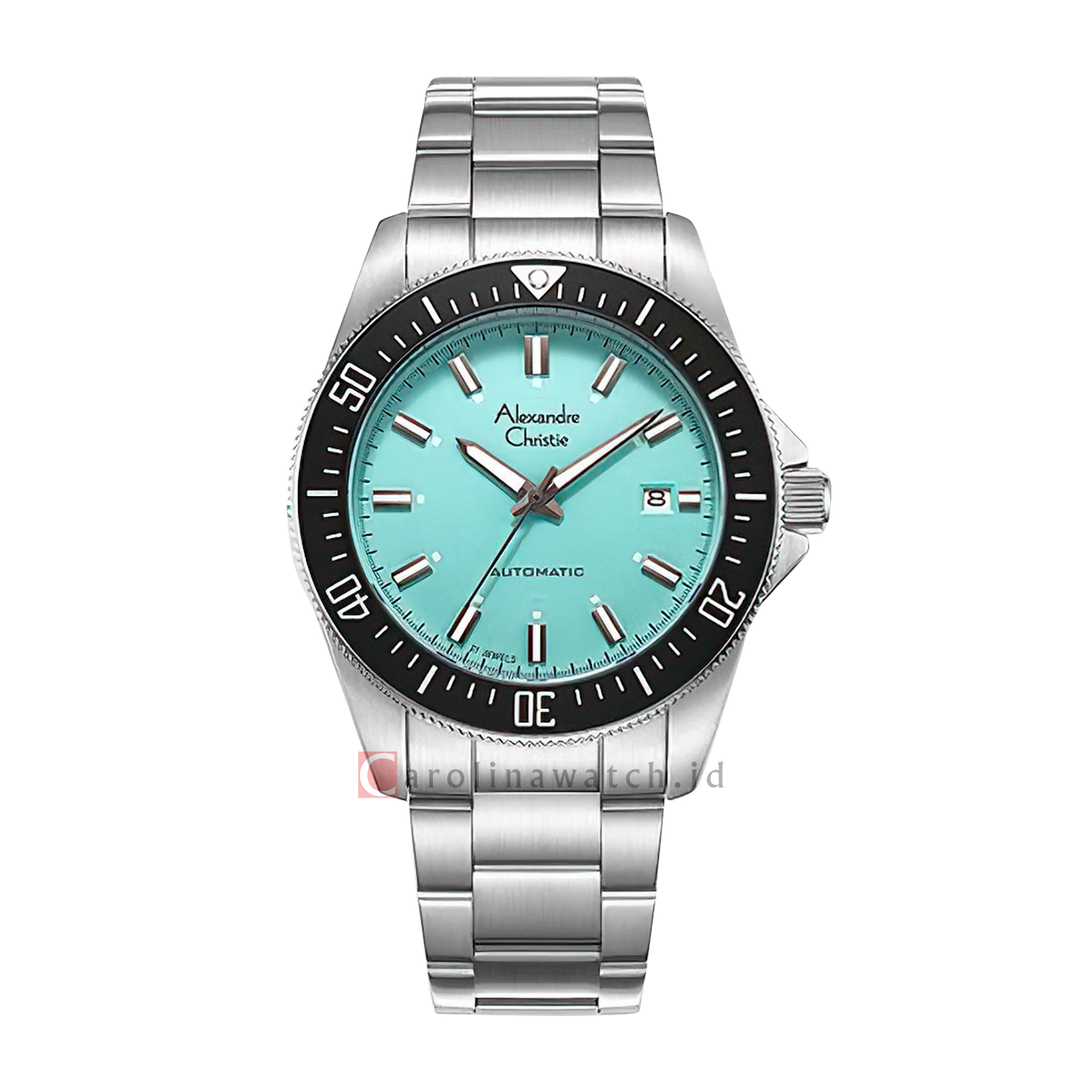 Jam Tangan Alexandre Christie AC 6676 MABSSLB Automatic Men Turquoise Dial Stainless Steel Strap