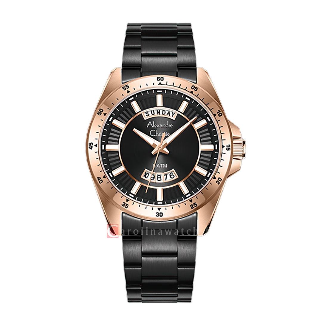 Jam Tangan Alexandre Christie AC 6678 MEBBRBA Men Black Dial Black Stainless Steel Strap