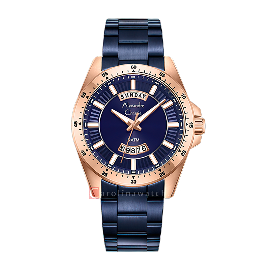 Jam Tangan Alexandre Christie AC 6678 MEBURBU Men Blue Dial Blue Stainless Steel Strap