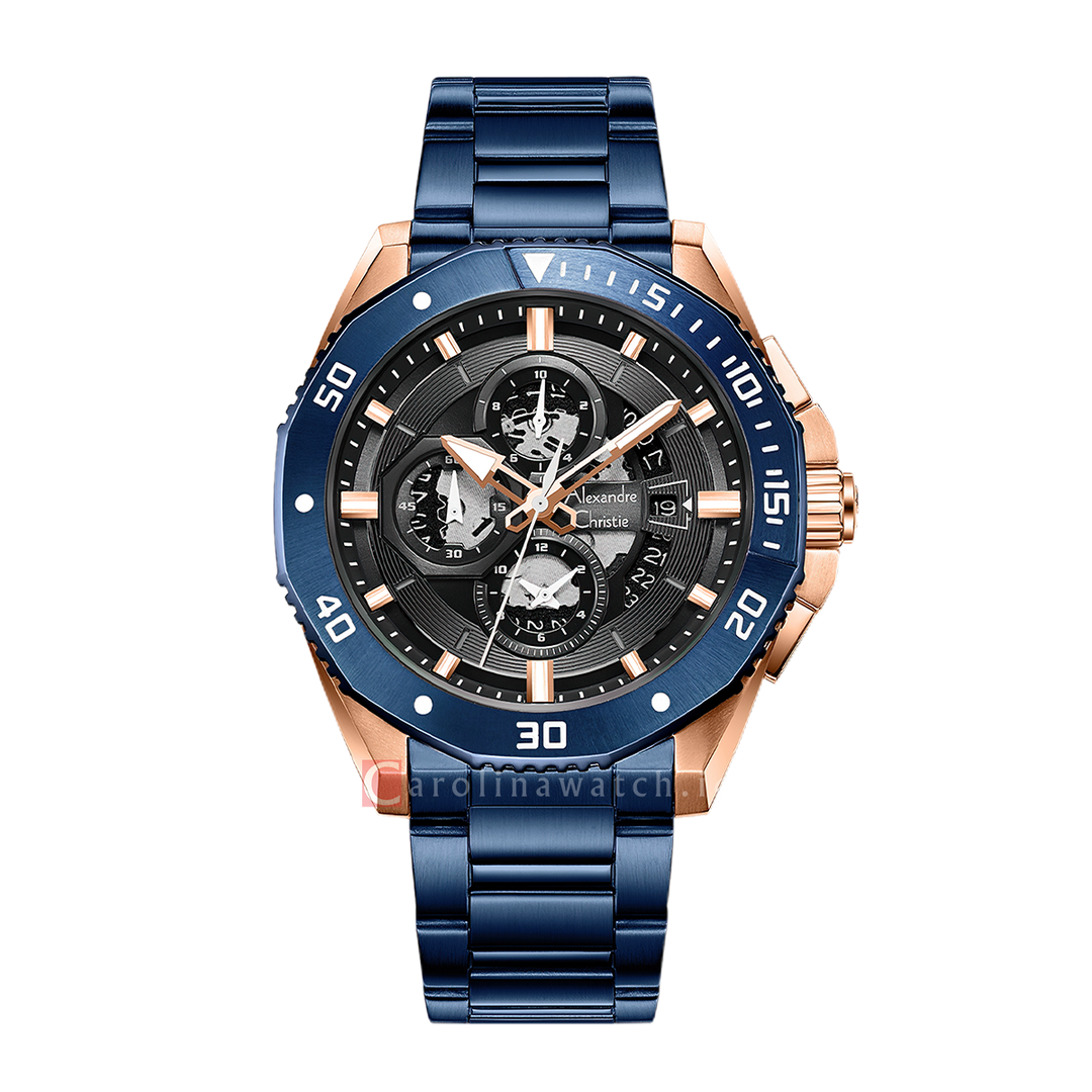 Jam Tangan Alexandre Christie AC 6679 MCBURBA Men Blue Dial Blue Stainless Steel Strap