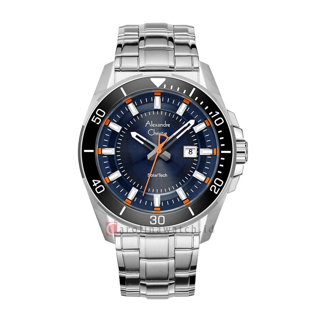 Jam Tangan Alexandre Christie AC 6680 MDBTBBU Men Solar Tech Blue Dial Stainless Steel Strap