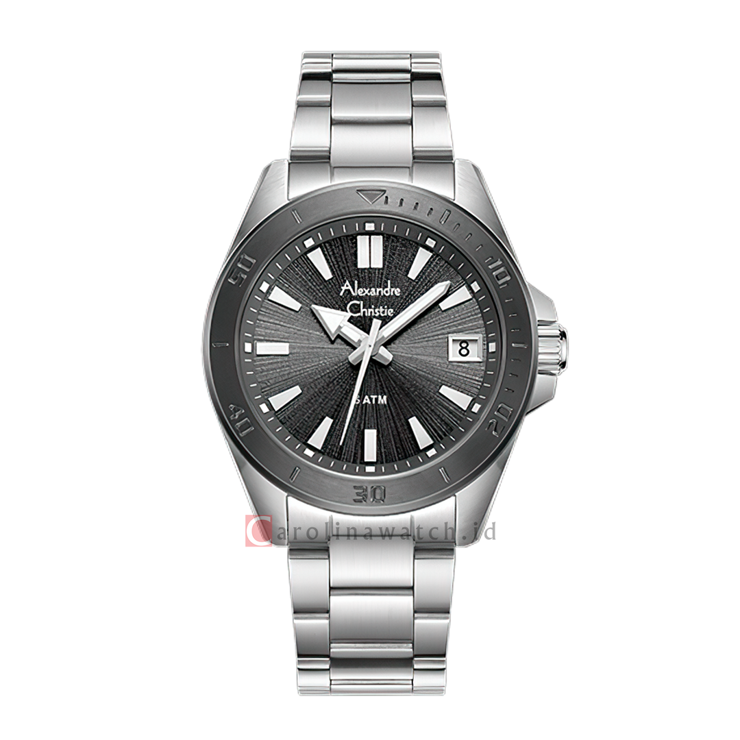 Jam Tangan Alexandre Christie AC 6682 MDBTEDG Men Grey Dial Silver Stainless Steel Strap