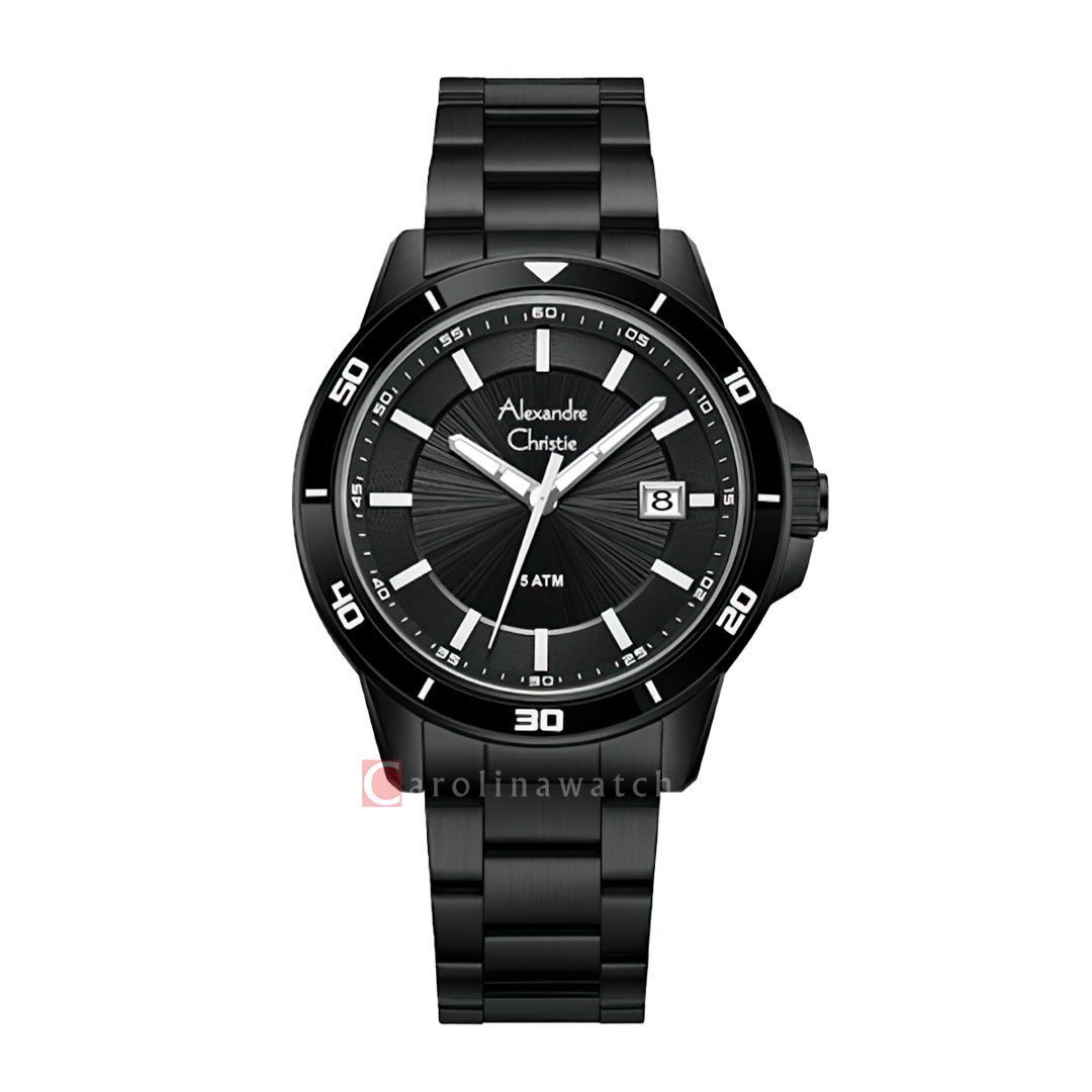 Jam Tangan Alexandre Christie AC 6685 MDBIPBA Men Black Dial Black Stainless Steel Strap